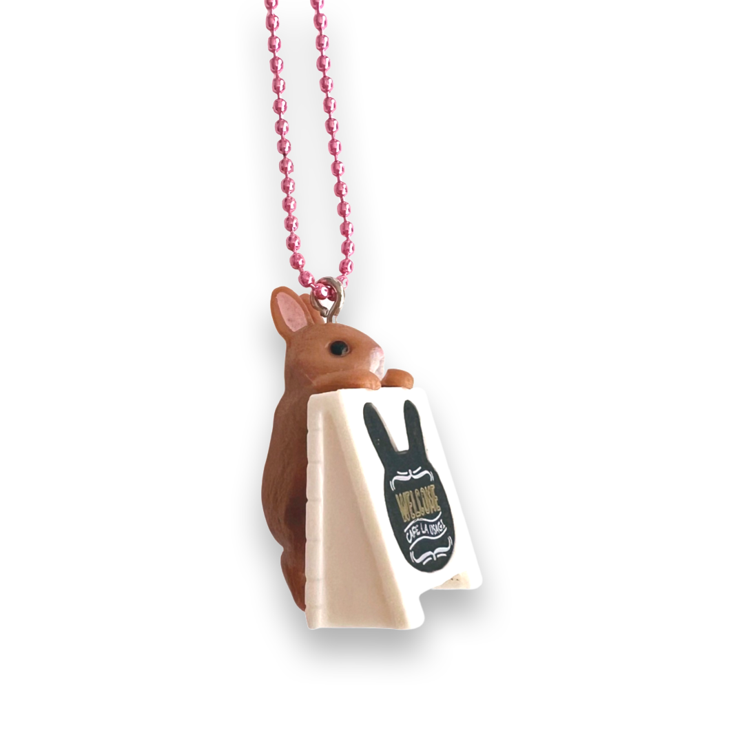 DeLuxe Pop Cutie Coffee Bunny Sign Necklace - Brown Bunny