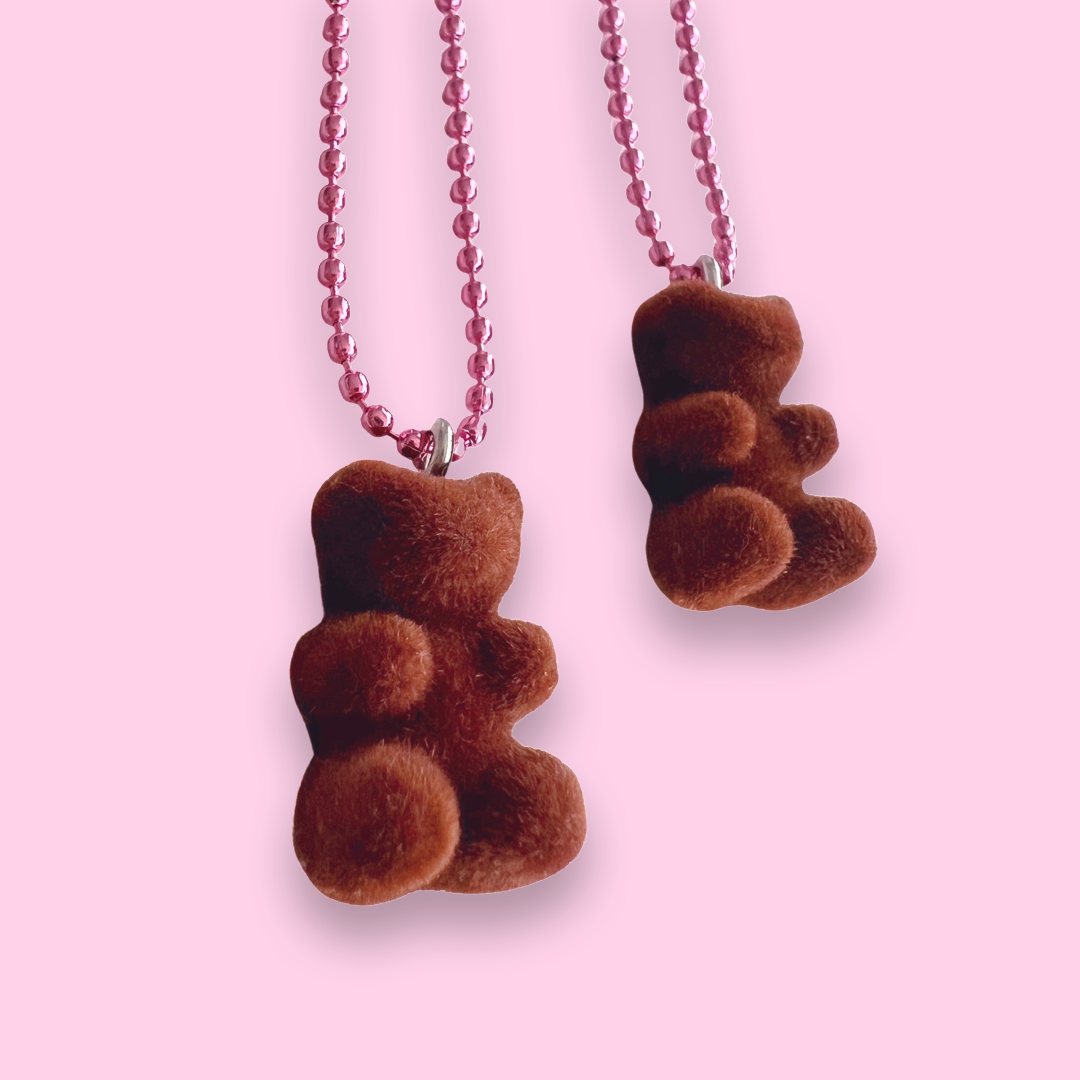Pop Cutie Fuzzy Chocolate Gummy Bear Necklace