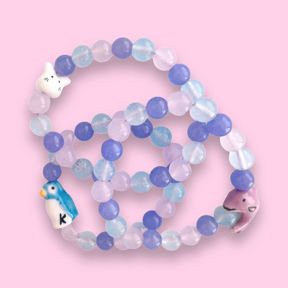 DeLuxe Pop Cutie Jade & Porcelein Handmade Bracelet - Ocean - Kids Size