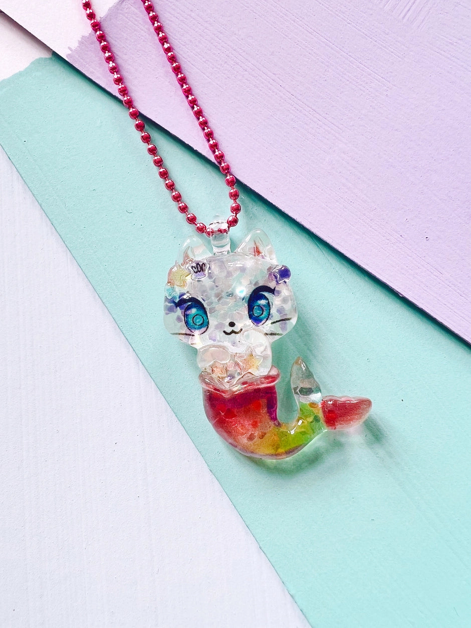 Pop Cutie Mermaid Cat Kids Necklace - Handmade