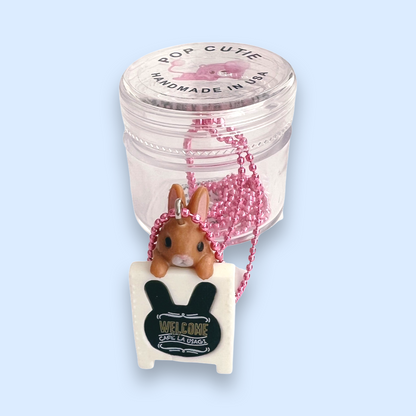 DeLuxe Pop Cutie Coffee Bunny Sign Necklace - Brown Bunny