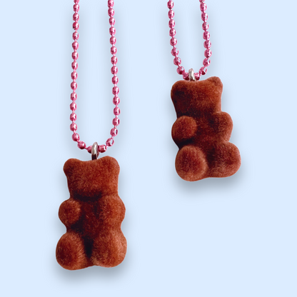 Pop Cutie Fuzzy Chocolate Gummy Bear Necklace