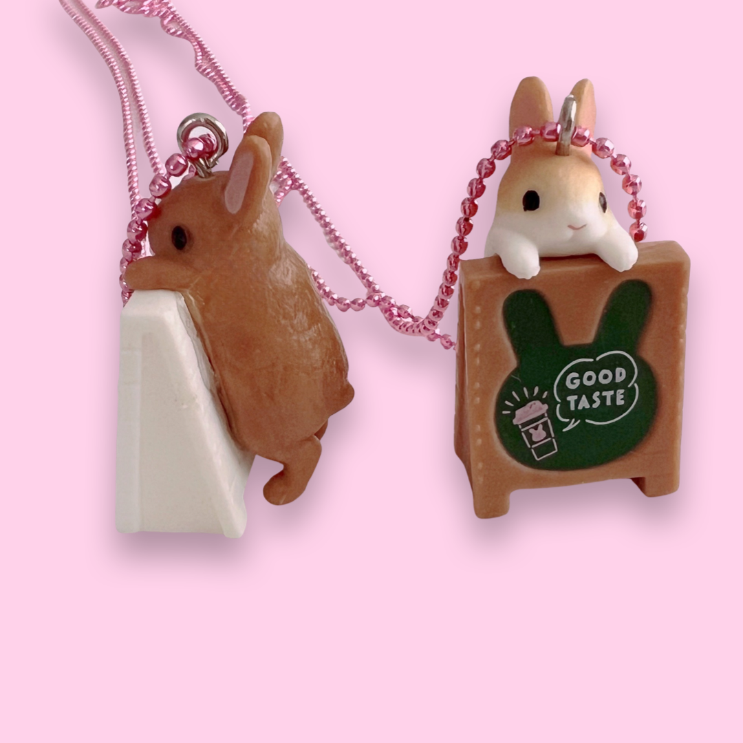 DeLuxe Pop Cutie Coffee Bunny Sign Necklace - Brown Bunny