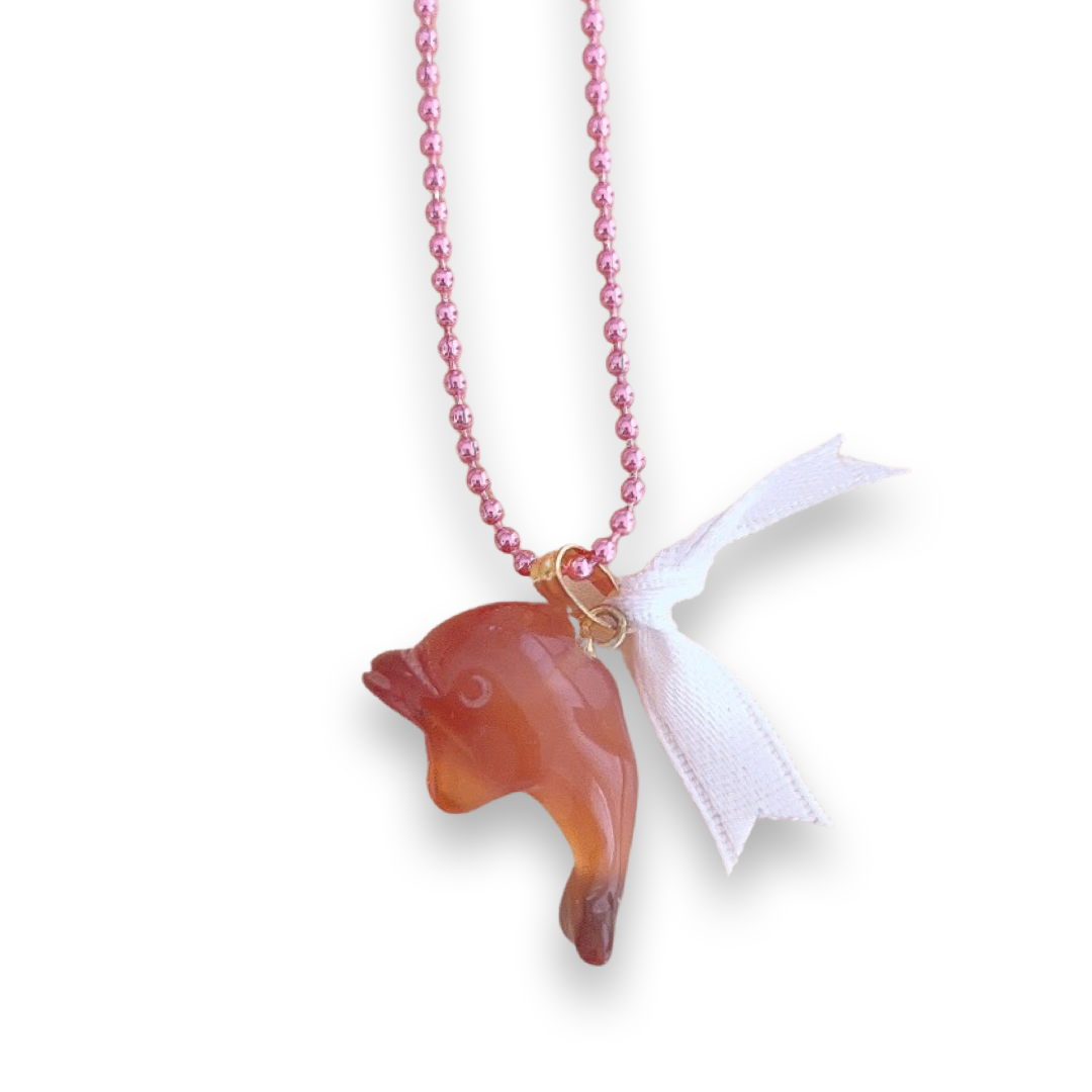 DeLuxe Pop Cutie Gemstone Dolphin Charm Necklace - Handmade