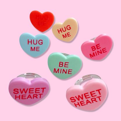 Pop Cutie Conversation Candy Heart Ring - Adjustable Kids Size Valentines
