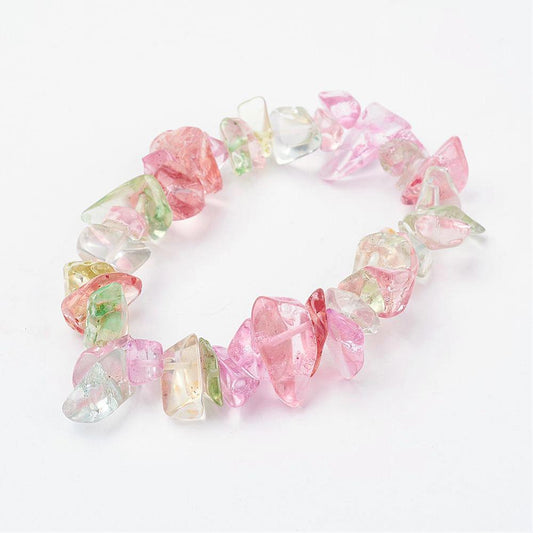 NOBEKE Rock Candy Natural Quartz Chips Beaded Stretch Bracelet Mixed